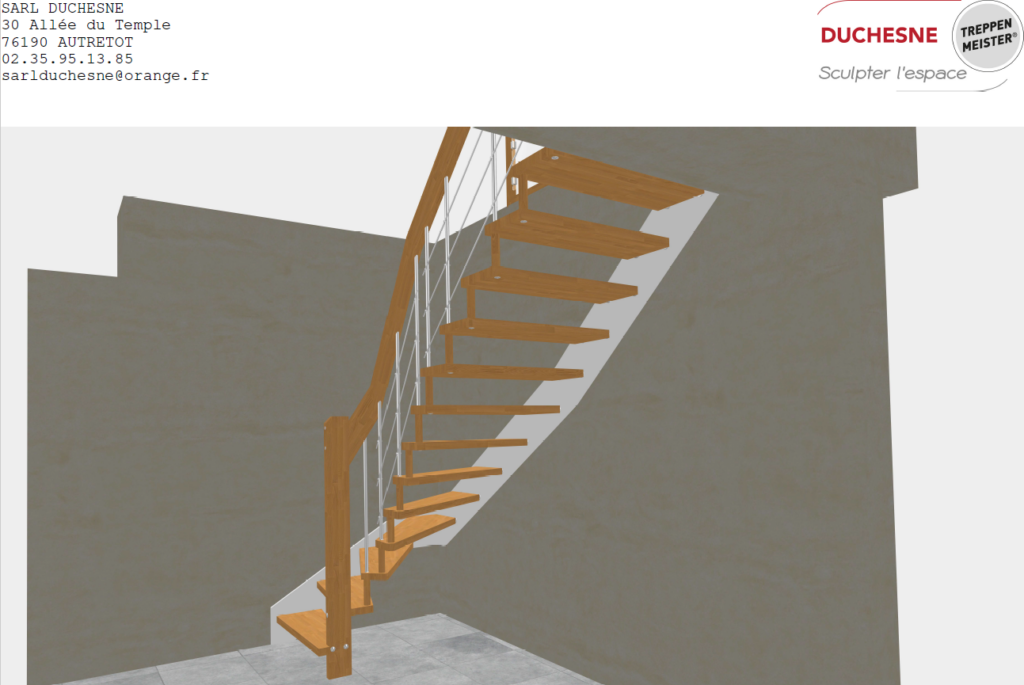 dessin proposé au client avec la remise de prix de l'escalier suspendu sur-mesure
